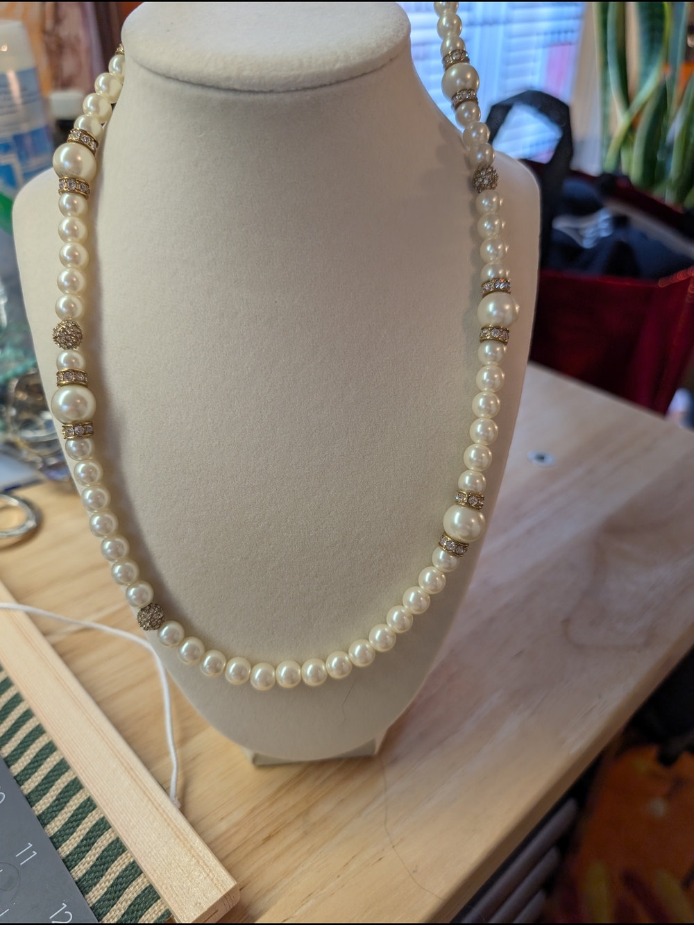 Classic Ivory Pearl Necklace with Gold Accents